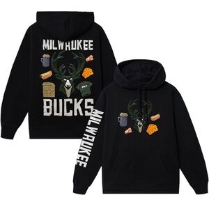 NBA x Market Milwaukee Bucks Hoodie Animated Unisex Black Size Small EUC